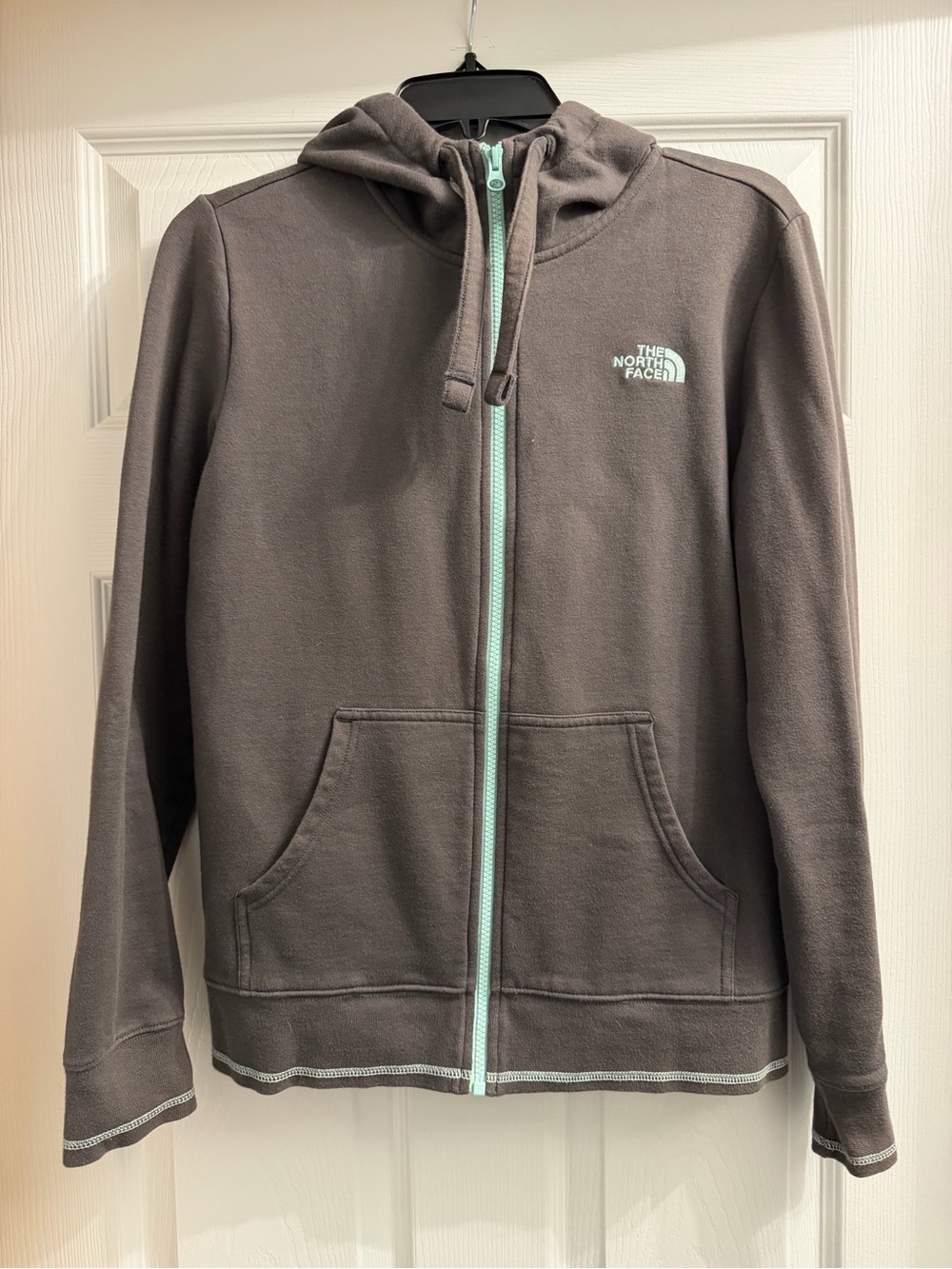 The North Face Gray Hoodie with Mint Trim